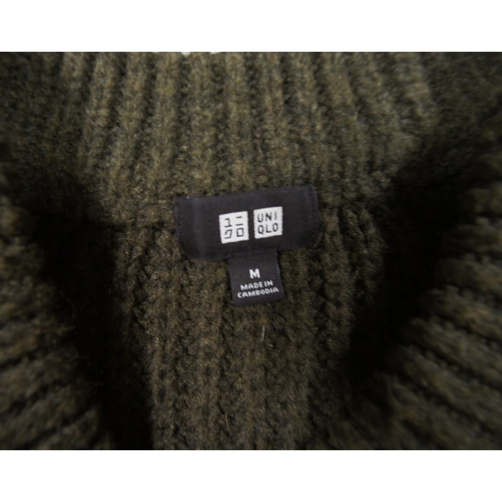 Uniqlo Sweater Mens Medium Green Ribbed Knit Raglan Pullover Wool Blend - Picture 5 of 10